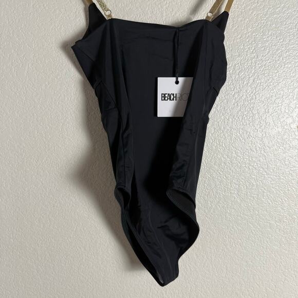 Beach Riot Leslie Black Cut Out Gold Metallic Trim One Piece Swimsuit Size Large - Picture 10 of 10